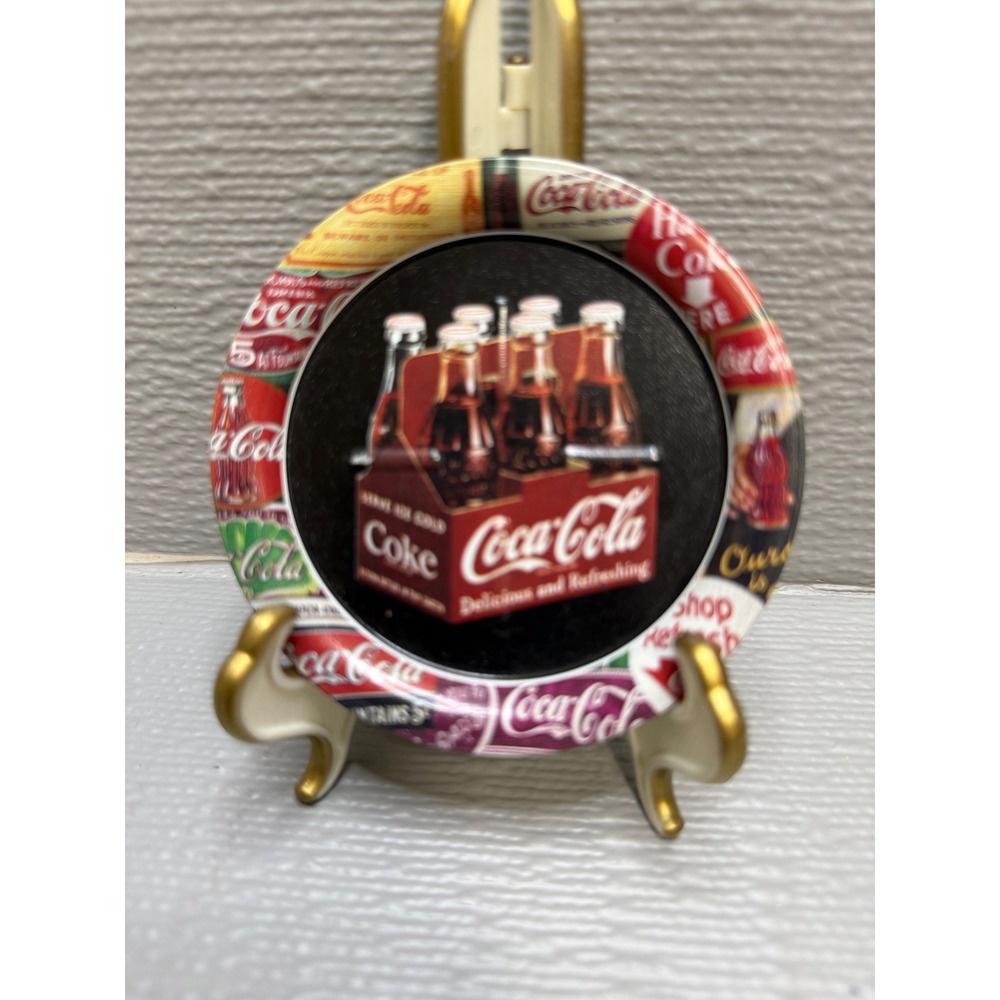 Vintage 1999 Coca-Cola Mini Metal Tin Coaster Tray Six Pack Bottle Design 3.25"